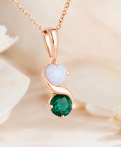 Emerald And Opal Two Stone Birthstone Necklace