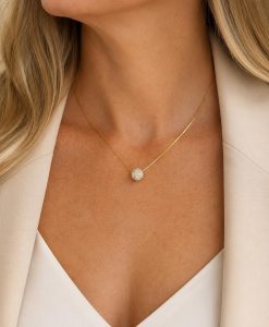 14K Gold Lab Diamond Ball Pendant, Floating Pave Sphere - Image 2