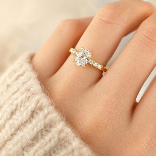 Oval Lab Grown Diamond Engagement Ring 1.25 CT in 14K/18K Gold | Minimalist Bridal Solitaire Diamond Ring