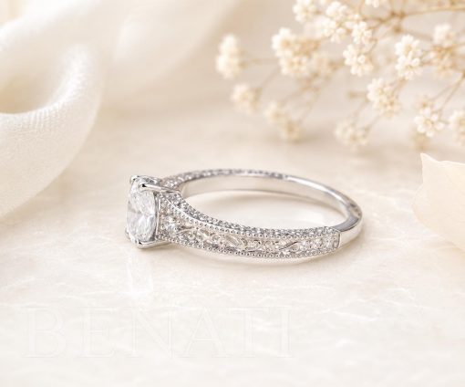 Lab Diamond Oval Celtic Engagement Ring 14k White Gold Vintage Filigree Band