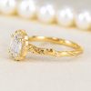 Lab Grown Oval Halo Floral Diamond Engagement Ring, 14K Gold Nature Inspired