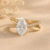 2 CT Lab Grown Oval Diamond Pave Engagement Ring, 14K Gold Solitaire Ring