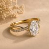 2 CT Lab Grown Oval Diamond Pave Engagement Ring, 14K Gold Solitaire Ring