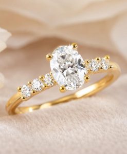 Oval Lab Grown Diamond Engagement Ring 1.25 CT in 14K/18K Gold | Minimalist Bridal Solitaire Diamond Ring