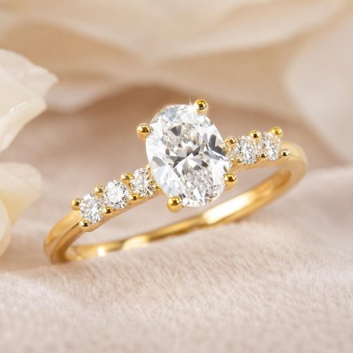 Oval Lab Grown Diamond Engagement Ring 1.25 CT in 14K/18K Gold | Minimalist Bridal Solitaire Diamond Ring