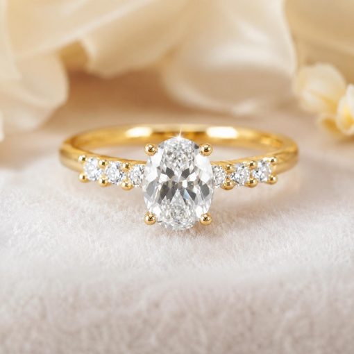 Oval Lab Grown Diamond Engagement Ring 1.25 CT in 14K/18K Gold | Minimalist Bridal Solitaire Diamond Ring