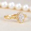 Lab Grown Oval Halo Floral Diamond Engagement Ring, 14K Gold Nature Inspired
