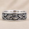 8mm Sterling Silver Leaf Ring | Feather Nature Inspired Rustic Woodland Wedding Band