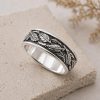 8mm Sterling Silver Leaf Ring | Feather Nature Inspired Rustic Woodland Wedding Band