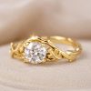 3/4 CT Nature Inspired Lab Grown Diamond Ring, Unique Bark Wood Vine Leaves Engagement Ring