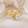 3/4 CT Nature Inspired Lab Grown Diamond Ring, Unique Bark Wood Vine Leaves Engagement Ring
