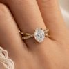 2 CT Lab Grown Oval Diamond Pave Engagement Ring, 14K Gold Solitaire Ring