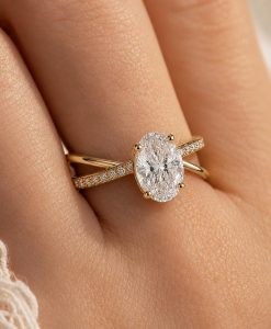 2 CT Lab Grown Oval Diamond Pave Engagement Ring, 14K Gold Solitaire Ring - Image 3