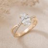 2 CT Lab Grown Oval Diamond Pave Engagement Ring, 14K Gold Solitaire Ring
