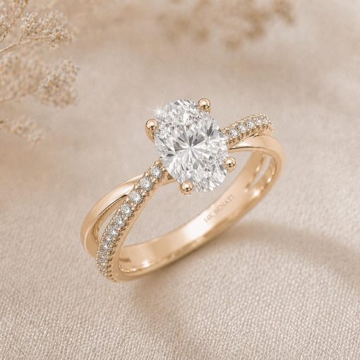 2 CT Lab Grown Oval Diamond Pave Engagement Ring, 14K Gold Solitaire Ring