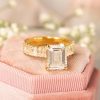 3.5 CT Emerald Cut Lab Grown Diamond Engagement Ring in 14K/18K Gold | Half Eternity Diamond Band