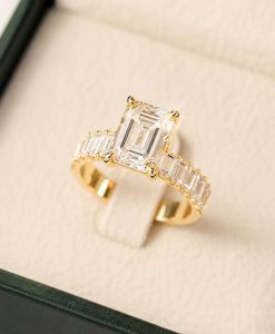 3.5 CT Emerald Cut Lab Grown Diamond Engagement Ring in 14K/18K Gold | Half Eternity Diamond Band - Image 3