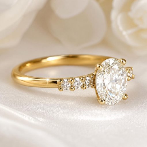 Oval Lab Grown Diamond Engagement Ring 1.25 CT in 14K/18K Gold | Minimalist Bridal Solitaire Diamond Ring