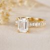 3.5 CT Emerald Cut Lab Grown Diamond Engagement Ring in 14K/18K Gold | Half Eternity Diamond Band