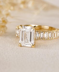 3.5 CT Emerald Cut Lab Grown Diamond Engagement Ring in 14K/18K Gold | Half Eternity Diamond Band - Image 2
