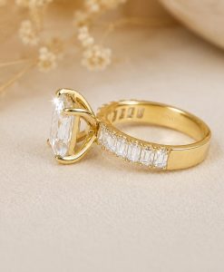 3.5 CT Emerald Cut Lab Grown Diamond Engagement Ring in 14K/18K Gold | Half Eternity Diamond Band - Image 4