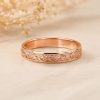 Rustic Gold Leaf Vine 3mm Wedding Band – Botanical Elvish Nature Ring for Her Women