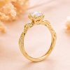Oval Lab Diamond Halo Engagement Ring, Vintage Nature Inspired Leaf Ring