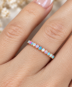 Alternating Opal Eternity Band, White And Blue Opal Rainbow Ring - Image 2