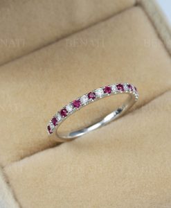 Ruby Diamond Eternity Band 14k Gold Anniversary Ring - Image 2