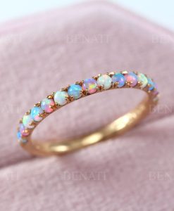 Alternating Opal Eternity Band, White And Blue Opal Rainbow Ring - Image 6