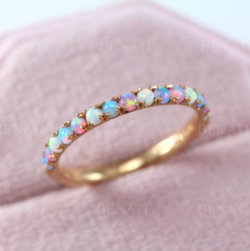 Alternating Opal Eternity Band, White And Blue Opal Rainbow Ring