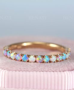 Alternating Opal Eternity Band, White And Blue Opal Rainbow Ring - Image 4