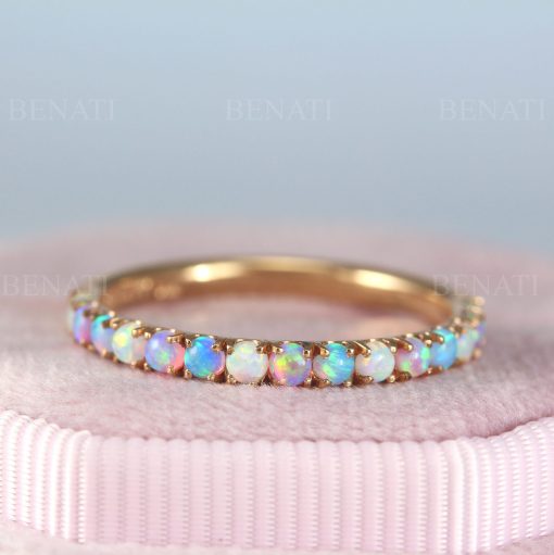 Alternating Opal Eternity Band, White And Blue Opal Rainbow Ring