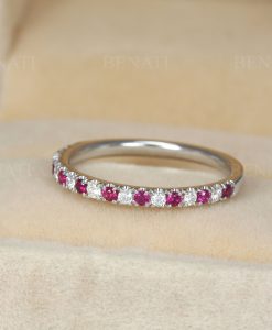 Ruby Diamond Eternity Band 14k Gold Anniversary Ring - Image 4