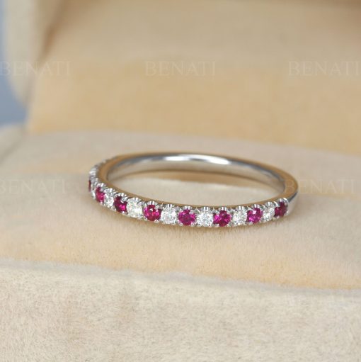 Ruby Diamond Eternity Band 14k Gold Anniversary Ring