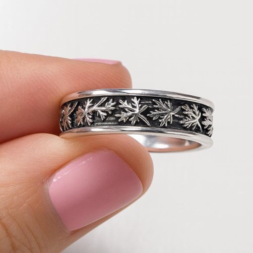 Silver Twig Wedding Band: Maple Leaf Ring, Elvish Forest Style
