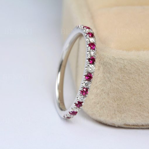 Ruby Diamond Eternity Band 14k Gold Anniversary Ring