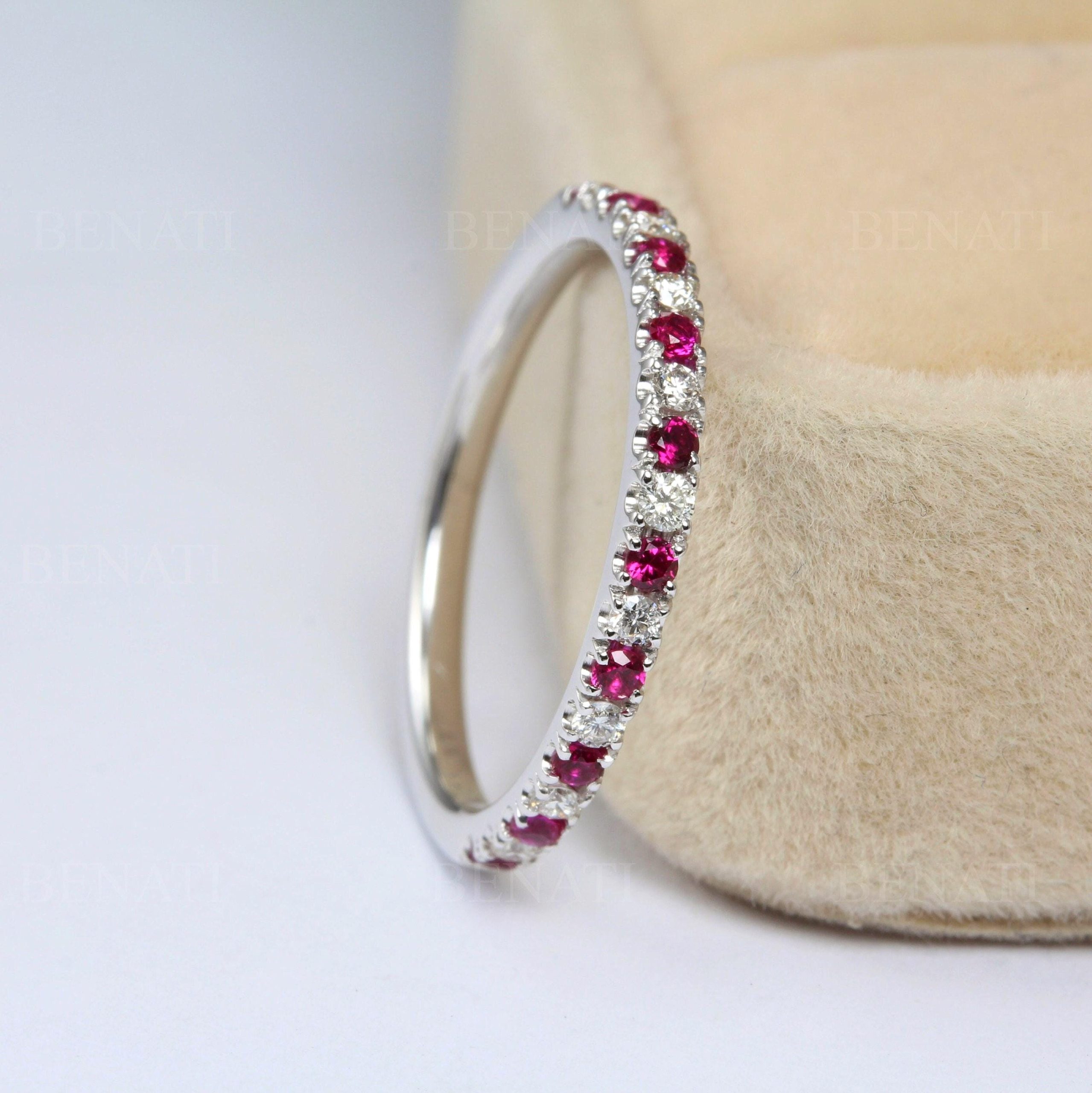 Ruby Diamond Eternity Band 14k Gold Anniversary Ring