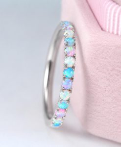 Alternating Opal Eternity Band, White And Blue Opal Rainbow Ring