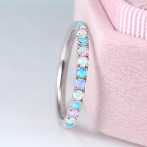 Alternating Opal Eternity Band, White And Blue Opal Rainbow Ring