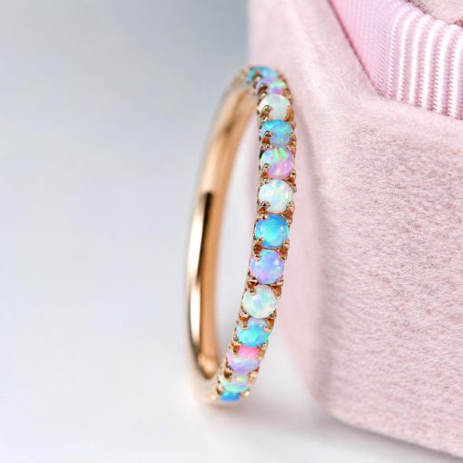 Alternating Opal Eternity Band, White And Blue Opal Rainbow Ring
