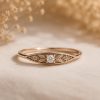 Birthstone Flower Ring, Lab Grown Diamond Ring, Personalized Gold Ring, Floral Nature Ring, Dainty Signet Ring, Gift for Her