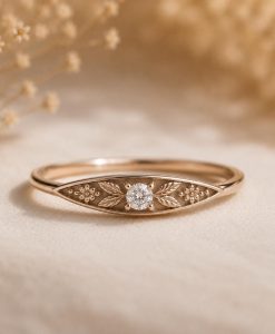 Birthstone Flower Ring, Lab Grown Diamond Ring, Personalized Gold Ring, Floral Nature Ring, Dainty Signet Ring, Gift for Her