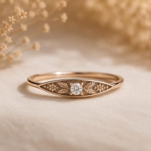 Birthstone Flower Ring, Lab Grown Diamond Ring, Personalized Gold Ring, Floral Nature Ring, Dainty Signet Ring, Gift for Her