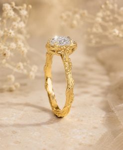 Pear Lab Diamond Nature Band Botanical Leaves Ring - Image 4