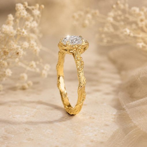 Pear Lab Diamond Nature Band Botanical Leaves Ring