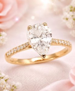 Pear Lab Grown Diamond 1.8 Carat Engagement Ring in 14K/18K Gold By BENATI