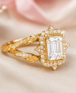 Emerald Cut Lab Diamond Split Band Engagement Ring - Image 4
