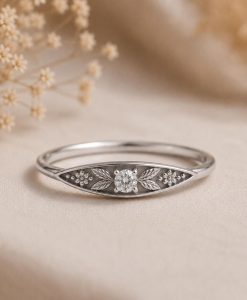 Birthstone Flower Ring, Lab Grown Diamond Ring, Personalized Gold Ring, Floral Nature Ring, Dainty Signet Ring, Gift for Her - Image 3
