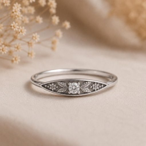 Birthstone Flower Ring, Lab Grown Diamond Ring, Personalized Gold Ring, Floral Nature Ring, Dainty Signet Ring, Gift for Her